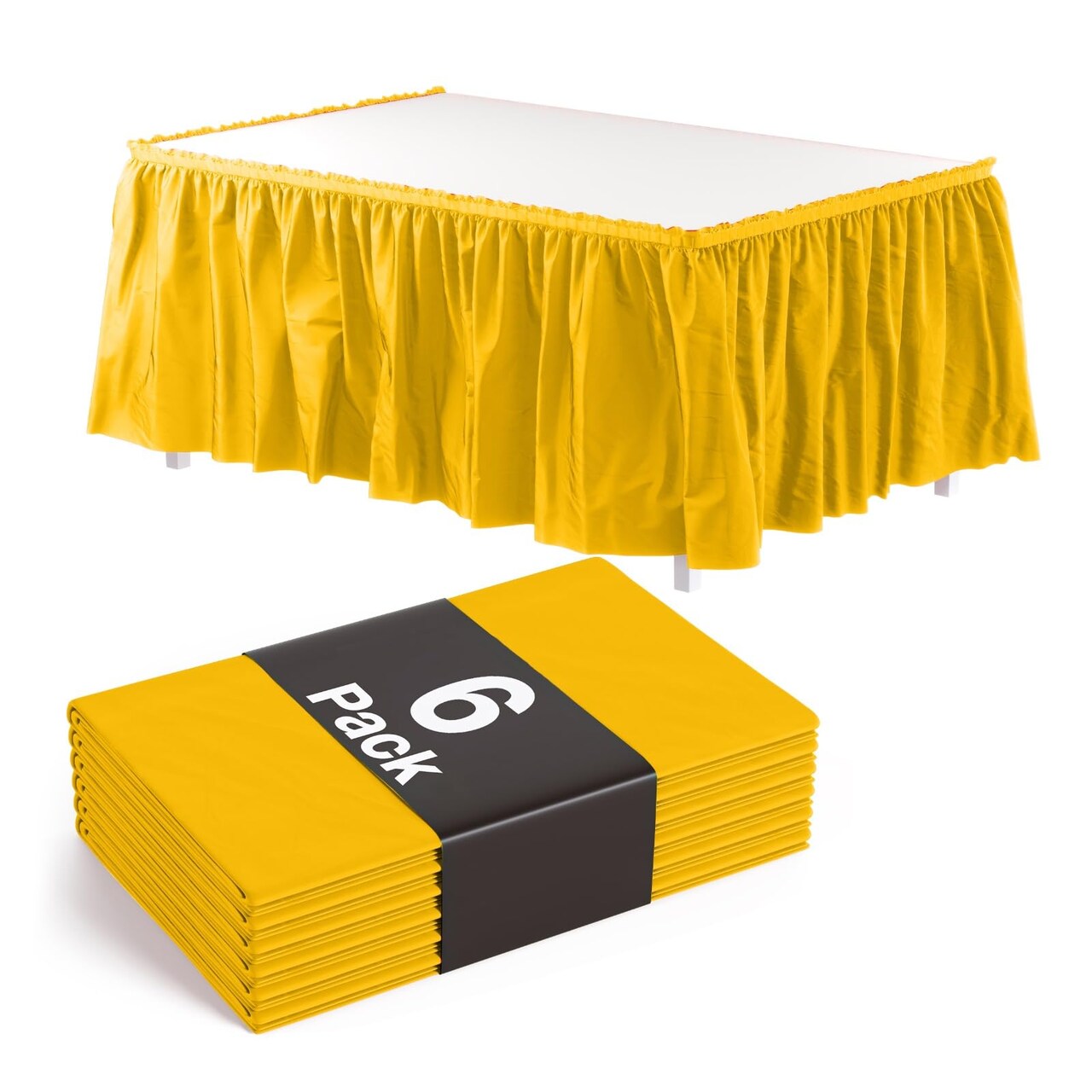 Ruffle Disposable Table Skirt 14 Ft Long Pleated Table Skirts with Adhesive Strip – Fits 6ft+ Rectangle or Round Tables – Ideal for Birthday Parties, Gender Reveal, Baby Showers & Event Decorations 6 pack by Exquisite